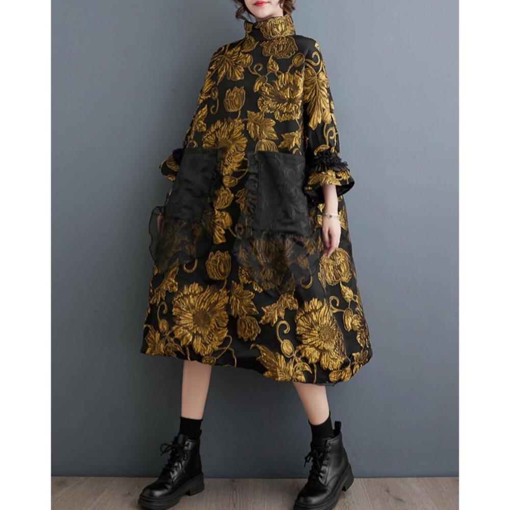 Women's Printed Patchwork Mock Neck Flared Cuffs … - image 5